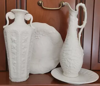 Buy Antique. Parian Ware Bundle Of 4 Items (1 Vase, 1 Jug, 2 Plates) • 4.50£