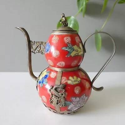 Buy Vintage Chinese Porcelain Miniature Teapot Tibetan Silver 20th C Monkey Dragons • 54.99£