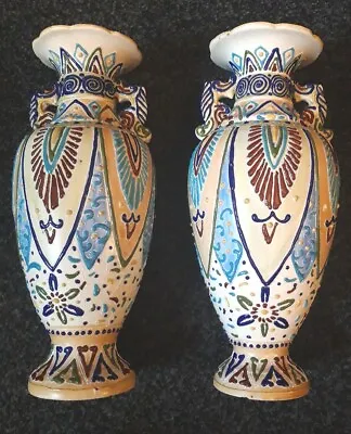 Buy  A Pair Of Antique Art Nouveau Circa 1900  Majolica Pottery Vase  32 Cm • 75£