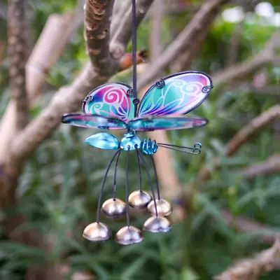 Buy Glass Wing Fancy Butterfly Bobbin' Bells Blue -Wind Chimes Hanging Ornament Home • 7.99£
