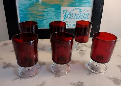 Buy Lovely Vintage Set 5 X 1970's Luminarc France Ruby Red Wine Port Sherry Glasses  • 12£