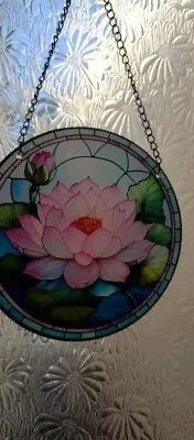 Buy Pink Lotus Blossom Stained Glass Effect  Sun Catcher New  • 2.50£