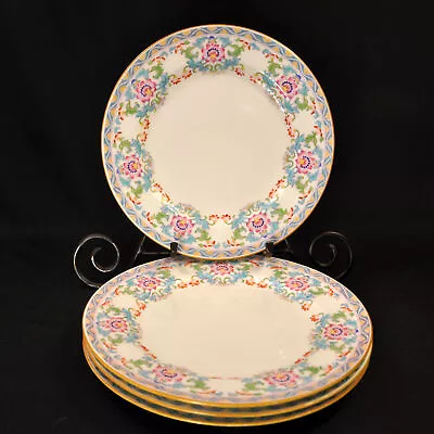 Buy Mintons Set Of 4 Luncheon Plates 9  RN#566884 Pink Blue Floral 1910 Hand Painted • 154.06£