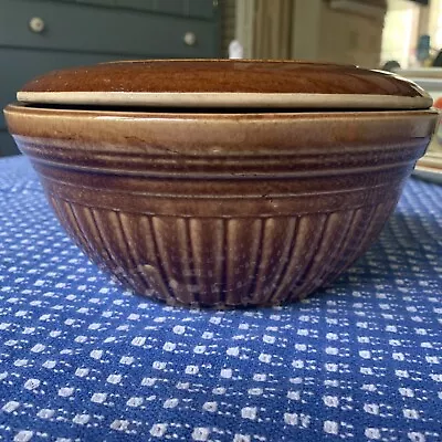 Buy Vintage USA Brown Glazed Stoneware Ribbed Covered Dish With Lid Pottery • 12.52£
