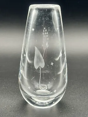 Buy Orrefors Sweden Bud Vase Art Glass Leaf Etching By Sven Palmqvist • 70.78£