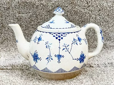 Buy Vintage Furnivals Teapot Denmark Pattern Pottery Blue & White • 34.99£