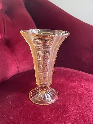 Buy Vintage Amber Coloured Cut Glass Vase Art Deco Retro Peach • 5.99£