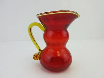 Buy Ruby Red Crackle Glass 5.5  Pitcher W/ Applied Amber Handle  • 23.67£