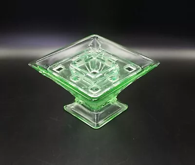 Buy Vintage Green Satin Glass Bagley Spinette Diamond Shape Flower Frog Vase • 14.50£