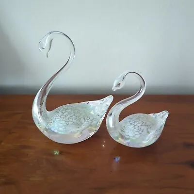 Buy 2 X Iridescent Glass Swan Heron Ornaments Pearly Mottled Pattern VGC  • 15£