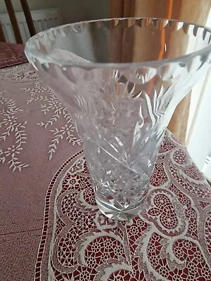 Buy Small Cut Glass Crystal Stem/Posy Vase. Etched Floral Pattern. Heavy Gauge. • 6£