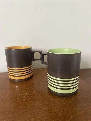 Buy Pair Of Hornsea Pottery Mugs - Rare Design Striped And Coloured Inside • 24.99£