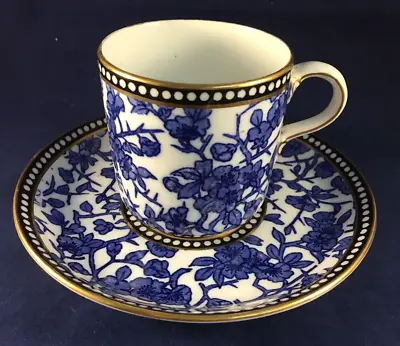 Buy Antique Coalport Japanese Blossom Blue & White Coffee Cup & Saucer Duo • 29.99£