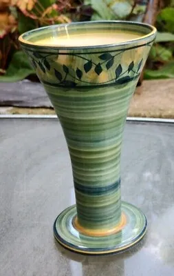 Buy Jersey Pottery Vase Green & Blue Hand Thrown & Hand Painted 15cm Tall. VGC • 7£
