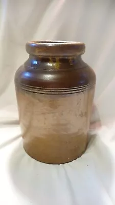 Buy Stoneware Jar Salt Glazed Pot Cannister Two Tone Vase Utensils Antique 8 In Tall • 12.97£