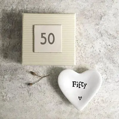 Buy East Of India 'Fifty' White Porcelain Mini Heart Dish Gift - 50th Birthday Gift • 5.25£