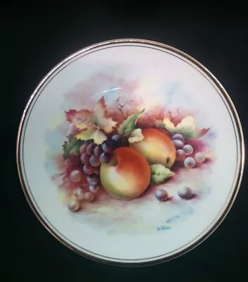 Buy Royal Kent  Plate Hand Painted Apple Fruit Signed D.Wallace Gold Rim 23cm 9   • 8.50£