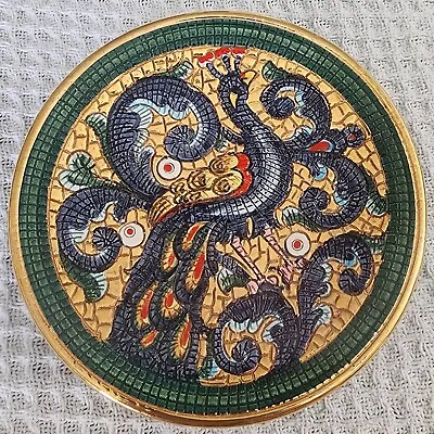 Buy RARE VTG Porcelain Mosaic 6 1/2” Decorative Peacock Plate From Taormina, ITALY • 33.12£
