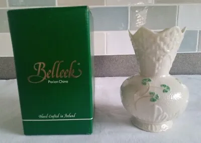 Buy Belleek Hand Painted 16 Cms Fluted Edge Squat Vase - Boxed/unused Shamrock Vase • 9.99£