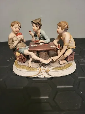 Buy Vintage Capodimonte Style Porcelain Figurine The Cheat Boy Card Players Statue • 30£
