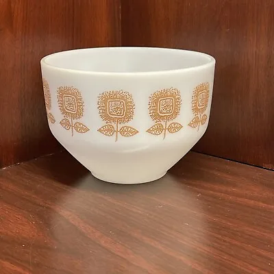 Buy VTG Federal Heat Proof 1 1/2qt Mixing Bowl Milk Glass With Brown Sunflowers • 19.30£