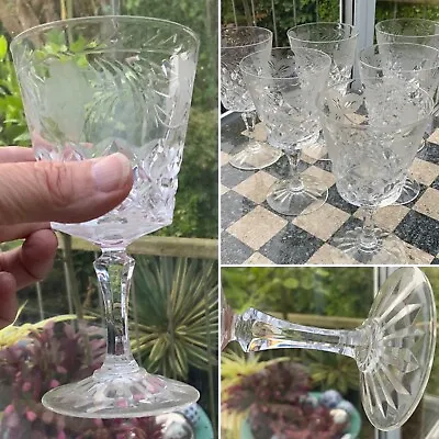 Buy 👀1 RED WINE Cut Glass LEAD CRYSTAL ENGRAVED GRAPEVINE  BRIERLEY HILL 5 1/2” • 30£