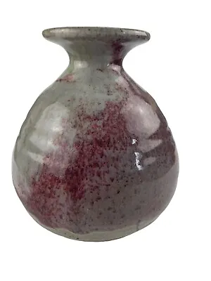 Buy Studio Art Pottery Vase Signed Burgundy Gray Stoneware Drip Glaze 6” • 25.08£