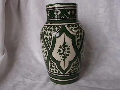 Buy Vintage Moroccan SAFI Green & White Vase 6.3/4 Inches Tall • 18£