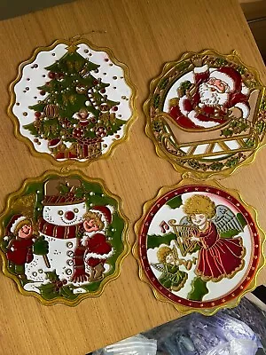 Buy Vintage Christmas Stained Glass Style Window Decorations | 80s/90s • 5.99£