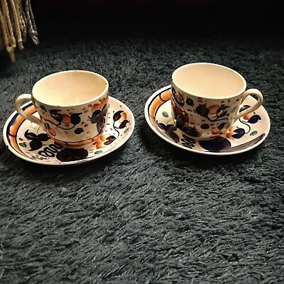 Buy 19th Century Handpainted Gaudy Welsh Smoking Indian Pattern Two Cups & Saucers • 14.99£