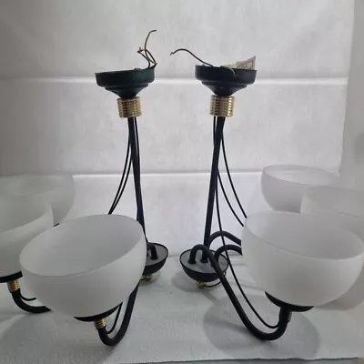 Buy POOLE LIGHTING PAIR OF CEILING LIGHTS 3 Arm Green Metal With Shades • 49.95£