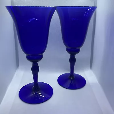 Buy Pair Of Tall COBALT Blue Goblets, 7” Tall, Elegant Glassware, Stemware • 33.21£
