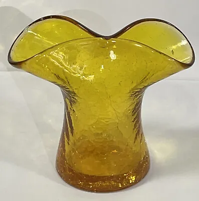 Buy Gold Blenko Glass Miniature Vase CM-2 Double Neck Crackle • 34.01£