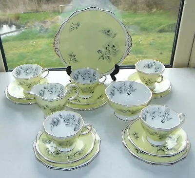 Buy Foley Fine China 18 PC Cups Saucers Plates Black Rose Yellow Ground C1950s • 95£