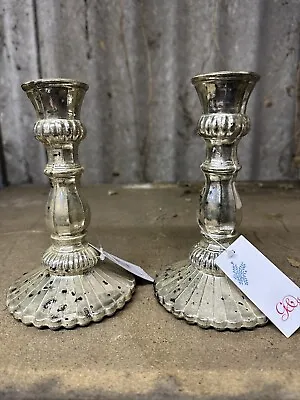 Buy Pair Of Graham & Green Antiqued Silver Candle Stick Holders Glass • 16£