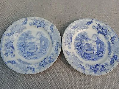 Buy Blue & White Transfer Printed Staffordshire Pair 10  Plates Embossed Rim Antique • 12.99£