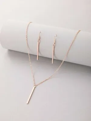 Buy 3 Pcs Metal Bar Rose Gold Colour Jewellery Sets Pendant Necklace Earrings. • 4.99£