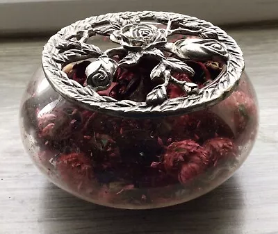Buy Vintage Glass Potpourri Pot Home Decor Very Good Condition With Ornate Rose Lid • 15£