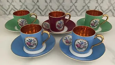 Buy Antique Set Of 5 Sevres Style Hand Painted Porcelain Demitasse Cup • 307.51£