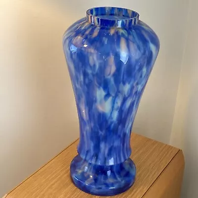 Buy Large Antique Kralik Vase Czech Bohemian Blue Spatter Art Glass By Ruckl & Welz • 19£