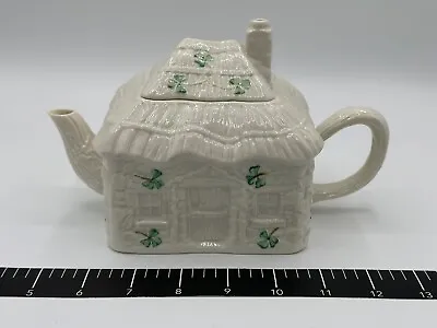 Buy Belleek Shamrock Irish Cottage Collector Teapot W/ Lid - Ivory W/ Green Shamrock • 94.95£