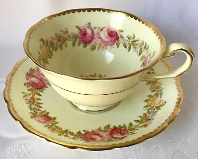 Buy Rare New Chelsea Staffs Yellow Cup & Saucer, Pink Roses, 5952, Royal Chelsea • 23.82£