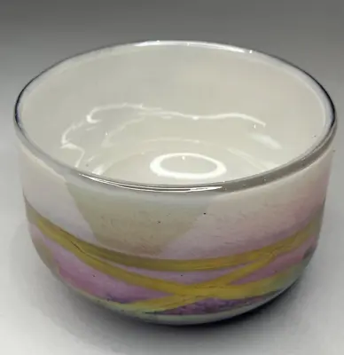 Buy Vintage Phoenician Malta Glass Vase Bowl White Pink Gold Purple Label • 19.95£