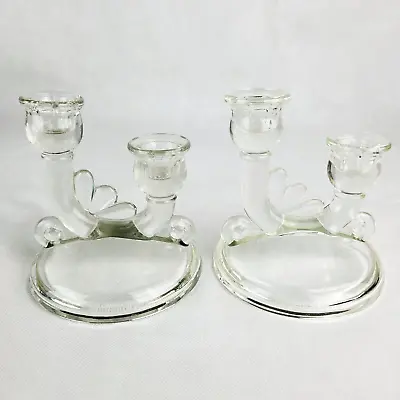 Buy Jeannette Glass Candlestick Holder Set Two Light Two Tier Cut Clear Glass VTG • 23.70£