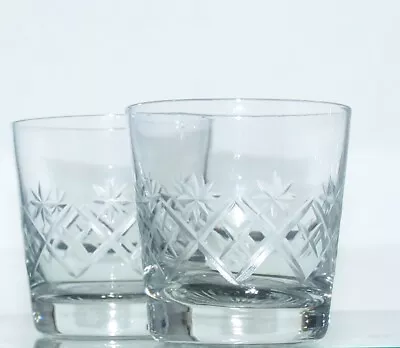 Buy Pair Of  Smaller Cut Glass Whisky Tumblers - 8cm X 7.5cm • 8£