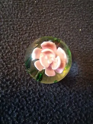 Buy Miniture Glass Paperweight With Pink Flower Inside • 3.50£