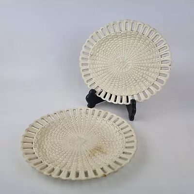 Buy Antique Pair 19thC Creamware Plates Basket Weave Decoration 21.3cm #3 • 69£