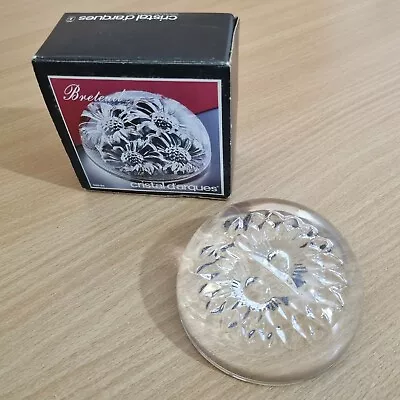 Buy Glass Paperweight Impressed Flower Slight Dome - Crystal D'Arques 9 Cm Diam 530g • 21.99£