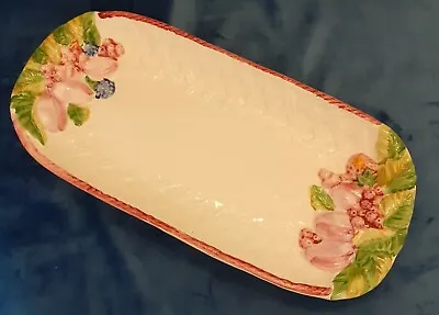 Buy Vintage Serving Platter Pottery Basket Weave Cream Fruit Majolica Berries Italy • 9£