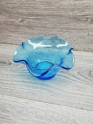 Buy Vtg Blue Crackle Glass Bowl Trinket • 14.57£